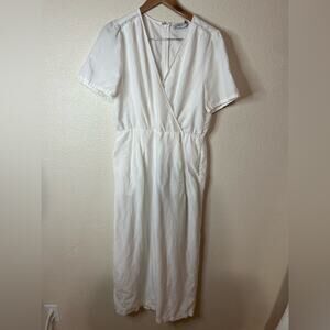 Greylin Jena Pouf Sleeve Linen Blend Jumpsuit in white LARGE